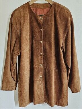 Danier Leather Tobacco Brown Suede Button Long Coat Jacket